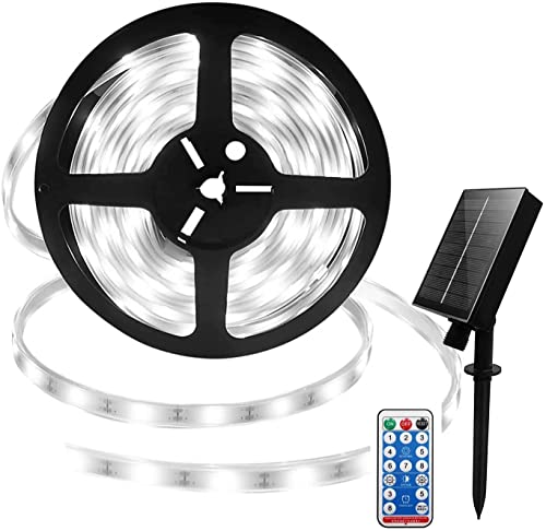 EONANT Tira de luz solar LED, tira de luz solar de 5 m, 300 LED, luz LED flexible impermeable, 8 modos, con control remoto, adecuado para iluminación de cocina de Navidad (blanco) Cover