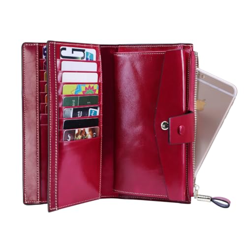 Image of Itslife Womens RFID Blocking Large Capacity Luxury Wax Genuine Leather Wallet Clutch Ladies Card Holder