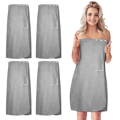 Image of Tigeen 4 Pcs Spa Wrap Towel Wrap for Women Spa Robe with Adjustable Closure Elastic Top Lightweight Wraps for Bath Shower (Gray,M)