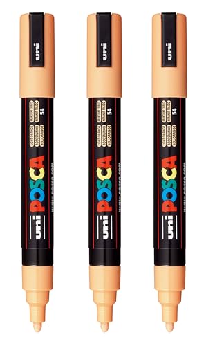 Image of posca PC-5M Water-Based Paint Markers, Reversible Medium Tip (1.8-2.5mm), Light Orange, 3 Count