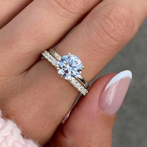 1 Piece 1CT-3CT Delicate And Elegant Four Claws Unique Round Shaped Zircon Rings Sterling Silver RingMaterial Solitaire Engagement Ladies Jewelry Engagement Party Gift3