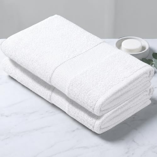 Image of Earthy Fables Premium Bath Towel - 100% Combed Cotton, 600 GSM, Ultra Soft, Quick Dry and Highly Absorbent for Home, Travel and Acne-Prone Skin, 140X70 cm, Pack of 2, White