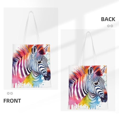Canvas Tote Bag for Women Shoulder Tote Purse Reusable Grocery Bag Cute Colorful Zebra Aesthetic Shopping Bags3
