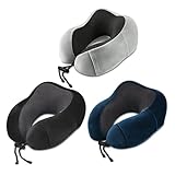 urnexttour Travel Pillow for Airplane-3 Pack Memory Foam Neck Pillows, Soft & Support Travel Pillow for Travelling, Sleeping Rest, Car, Train and Home Use (Grey/Blue/Black)