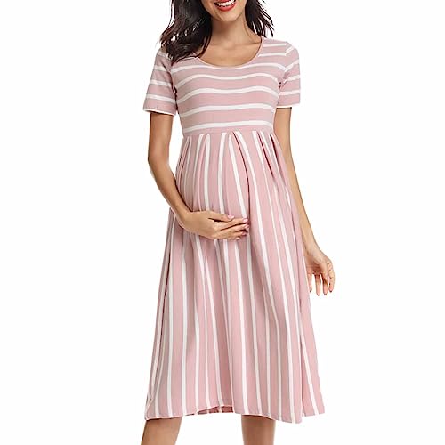 Vestido de maternidad para mujer, manga corta, maternidad, vestido de maternidad, camisón de maternidad, camisón de maternidad, camisón de maternidad para mujeres embarazadas, largo hasta la rodilla