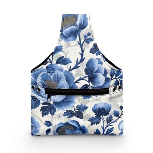 Image of Blue Floral Yarn Storage Bag for Crocheting Lightweight Knitting Bags and Totes Holding Yarn Crochet Hook Needles,Small