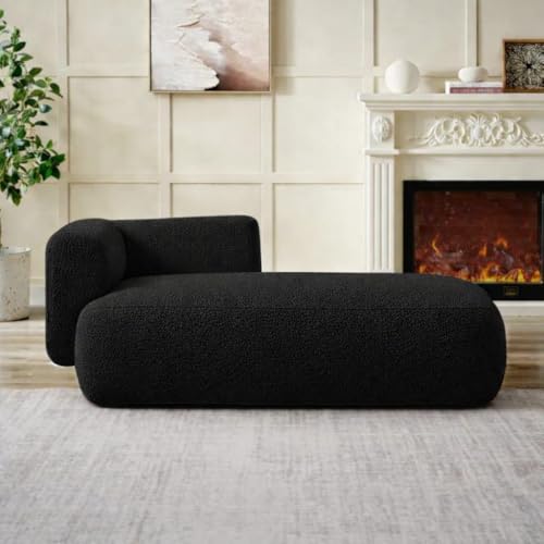 Image of Interior FURNITUREBoucle Fabric Upholstered Samuel Diwan, Couch, Chaise Lounge, Settee, Sofa, Chaise Lounge, Black