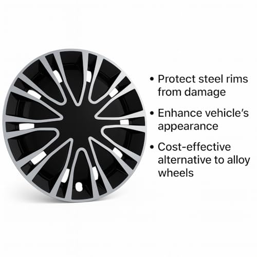 Image of by Prigan Wheel Cover for Linea 15 Inch Silver Black Wheel Cap (Available in 13,14,15,16 Inch) (Set of 4 Pcs) (Press Fitting) Model- Drive Silver Black-15