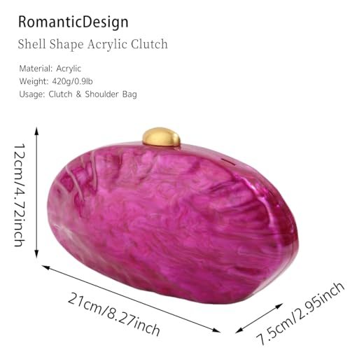 Image of RomanticDesign Women Shell Shape Acrylic Clutch Shiny Marble Purse Wedding Prom Party Evening Handbag