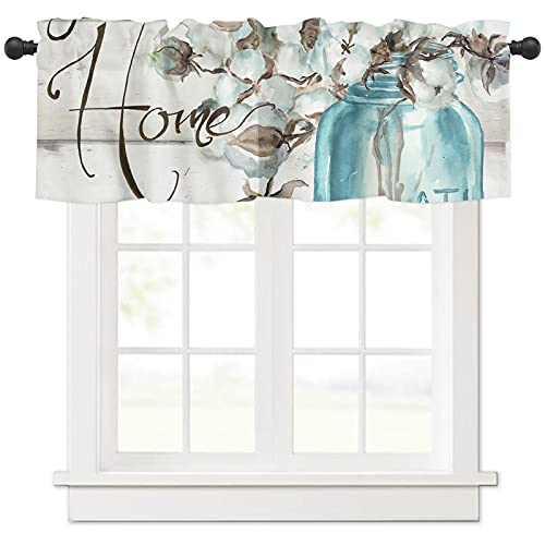 Artshowing Wooden Plank 1 Panel Tier Window Curtain Valance Rod Pocket Curtain Insulated Blackout Drape Short 54X18Inch For Kitchen Bathroom Or Small Window, Forever Home Mason Jar Floral #TOP2