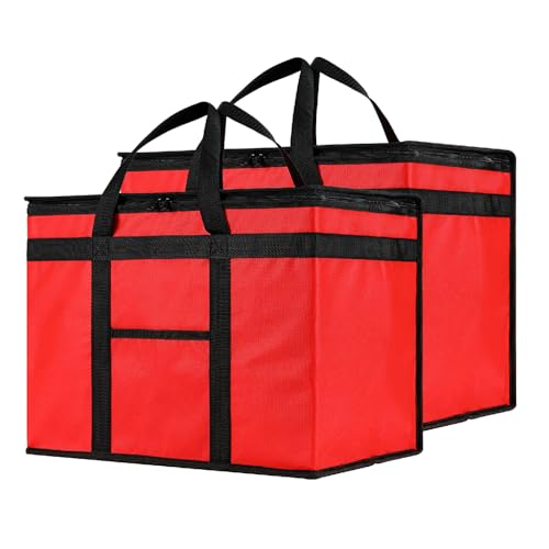 Image of NZ home Insulated Bags for Food Delivery (XL Plus) Grocery Shopping Cooler Bag, Pizza Delivery, Hot & Cold Catering Tote, Reusable, Foldable & Heavy Duty (2 Pack, Red)