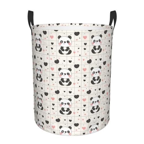Cesto Para Ropa Sucia 60L, Lindo Estampado De Corazón De Panda Cestos Lavado Decorativas Grande Cesta De Almacenamiento, Para Juguetes, Lavandería, Salon