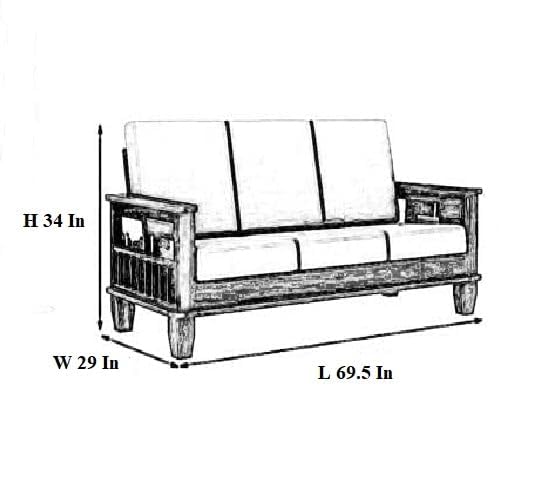 Image of Solid Sheesham Wood Sofa Set 5 Seater, Wooden Sofa Sets 3+1+1 for Living Room, Five Seater Sofa Set with Cream Cushions for Office & Lounge, Honey