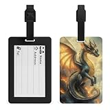 Etiqueta de equipaje de dragón con alas para bolsa de viaje, maleta, etiquetas de nombre