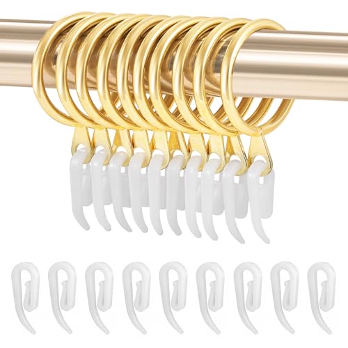 24 Set Metal Curtain Rings Drapery Curtain Hanging Rings with Plastic Hooks for Curtains and Rods 30 mm Internal Diameter(gold)