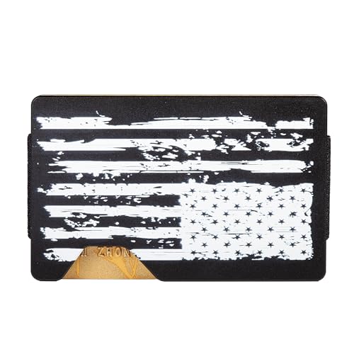 Image of Minimalist Wallet for Men, Slim Metal RFID Blocking Wallet Credit Card Holder Money Clip & Cash Strap, Scratch-Resistant Holds 15 Cards,Ideal Gift for Men | Patriot-Black Flag