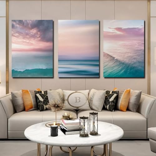 Affiche imprimée paysage côtier vagues bleues pour décoration maison