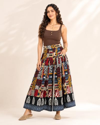 Image of COTLAND Fashions Jaipuri Cotton Printed Flared Palazzo Pants for Women
