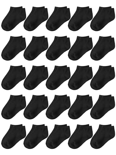 Image of Glooarm 25 Pairs Toddler Socks, Kids Low Cut Ankle Half Cushion Athletic Socks for Boys Girls 1-14 Years