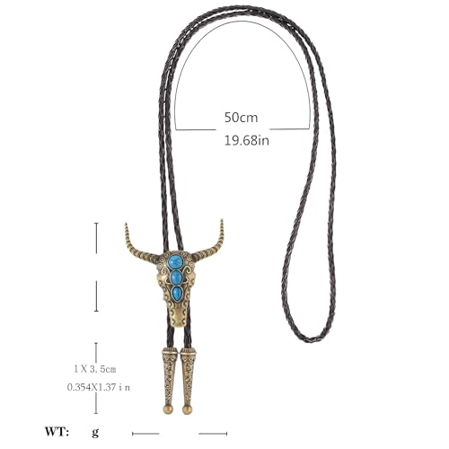Image of GelConnie Longhorn Bull Bolo Tie for Men Native American Western Cowboy Leather Necktie Bolo Necklace for Women Gold Texas