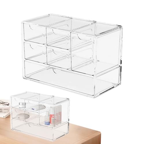 Genérico Desktop Drawers, Transparent Drawer, 7.09x3.54x4.72 Inches Compact Organizer Box, Clear Drawer Storage Containers for Stationery, Art Craft Essentials, Office Supplies and Makeup Use