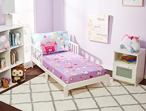 EVERYDAY KIDS Toddler Fitted Sheet and Pillowcase Set - Unicorn Dreams - Soft
