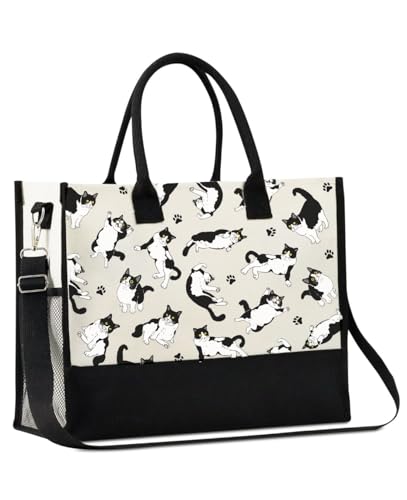 Bolsa Tote de lona para amantes de gatos tuxedo miniatura 1