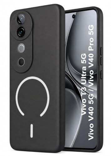Image of SBMS Silicone Back Cover Case for Vivo V40 5G / V40 Pro / T3 Ultra | Soft Micro-Fibre Lining Inside | Magsafe Print On Back Side Camera Protection Bump | Shockproof Case Vivo V40 (Black)