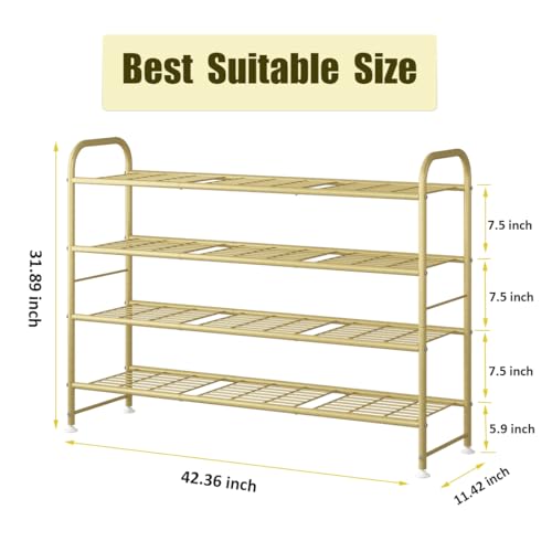 Image of LINZINAR Shoe Rack 4 Tier Storage Organizer for Closet Entryway Metal Gold