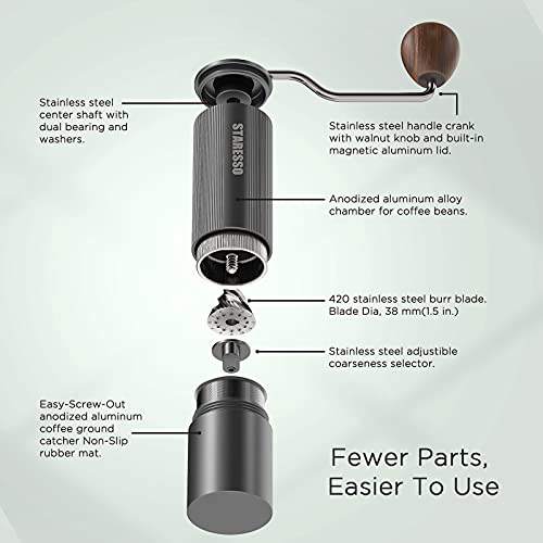 STARESSO D6 Manuelle Kaffeemühle Edelstahl,mit Kaffeefilter,Kapazität 20g,Einstellbar Espressomühle ,Handkaffeemühle – Bild 4
