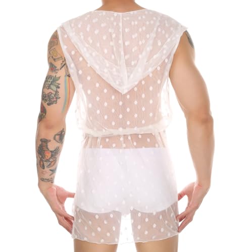 Men's See Through Sleepwear Sexy Nightwear Sheer Maxi Robe Home Daily Pajamas4