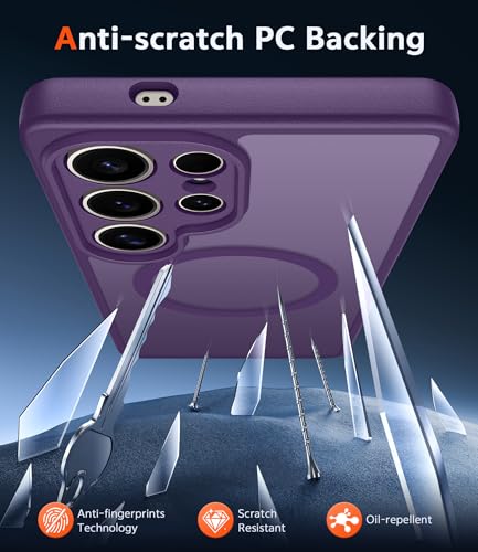 Image of FNTCASE for Samsung Galaxy S24-Ultra Case: Matte Magnetic Translucent Phone Cases with Screen Protector Lens Protection Compatible with Magsafe Rugged Protective Cell Cover (C-Dark Purple)
