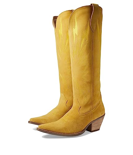 Image of Dingo Womens Thunder Road Embroidered Snip Toe Casual Boots Knee High Mid Heel 2-3 inch