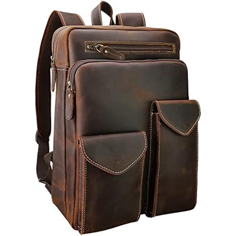 Small Mens Genuine Leather Backpack for Men Purse Vintage 14 Inch Laptop Bag Business Work Hiking Daypack Brown Schoolbag Cover
