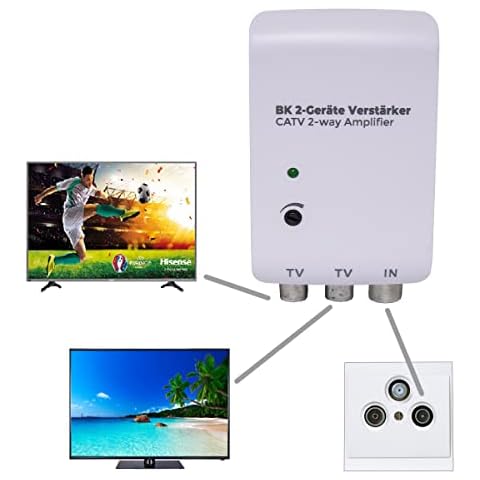 Antennenverstärker für Kabelfernsehen DVB-C 2 Geräte 2x 20 dB Regelbar inkl. 1,5m Kabel Full HD 4K Digital Signalverstärker 47-782 MHz Cover