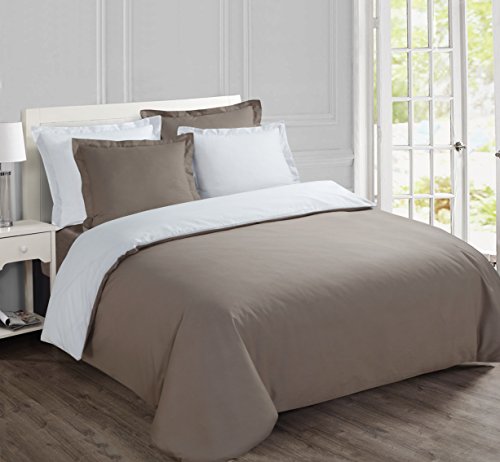 Vision - Parure de lit Réversible Bicolor Taupe / Blanc - Set de Housse de Couette 200x200 cm avec 2 taies d'oreiller pour lit 2 Personnes - 100% Coton
