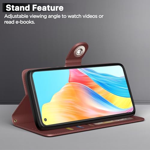 Image of Pikkme Flip Cover Leather Finish | Inside TPU with Card Pockets | Wallet Stand and Shock Proof | Complete Protection Button Flip Case for Oppo A78 4G (Brown)