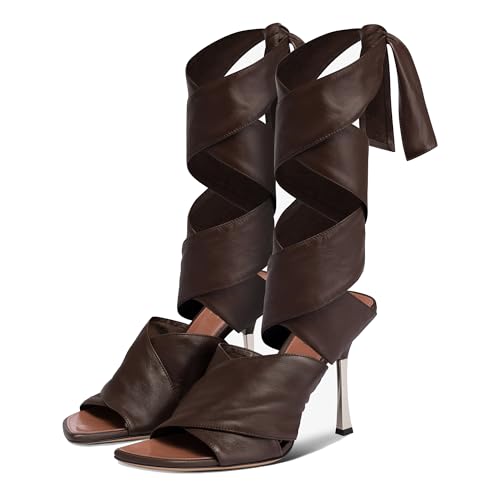 Arqa Wrap Around Strappy High Heel Sandals for Women Lace Up Heels Square Open Toe Tie Up Pumps for Prom Party Daily Wear Wedding Dressy