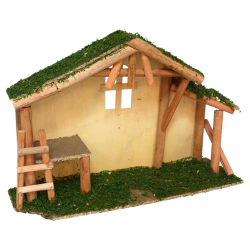 Acan Tradineur - Cueva/Portal de belén, Madera y Musgo, Pesebre con Techo para Nacimiento, Figura de Navidad, Adorno, decoración Tradicional - 45 x 13,5 x 30 cm