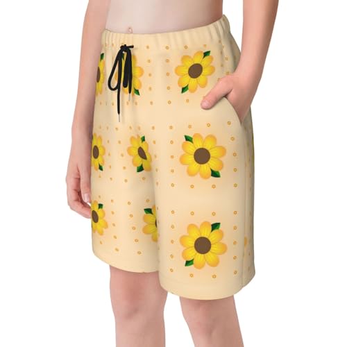 Golden Sunflower Youth Beach Pants, Soft and Breathable, with Drawstring Waist, Suitable for Sports and Leisure.4