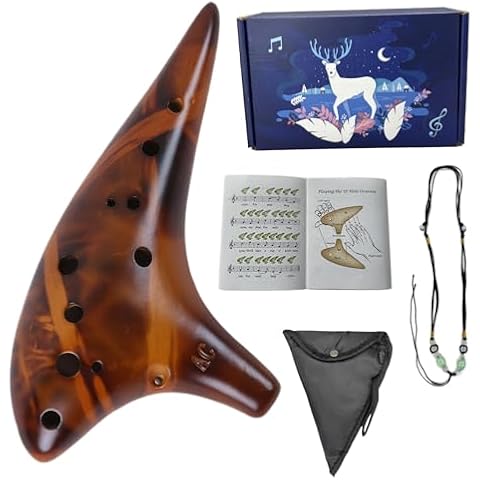 Mulucky Ocarina 12 Hole Alto C Smokey Straw Fired Ceramic Ocarina with Song Book for Beginners, (Yellow) Cover