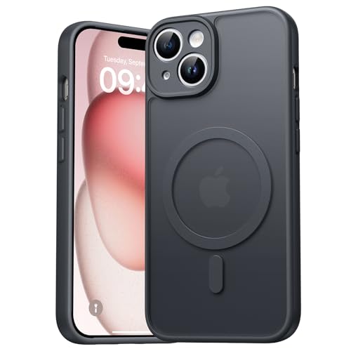 EASDNB für iPhone 15 Hülle für Magsafe mit Kameraschutz Magnetisch Handyhülle für iPhone 15 Stoßfeste Kratzfeste Durchscheinende Matt Rückseite Schutzhülle für iPhone 15 Case Schwarz