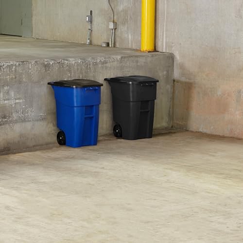 Image of Rubbermaid Commercial Products BRUTE Rollout Trash /Garbage Can /Bin with Wheels, 50 GAL, Blue, for Restaurants /Hospitals /Offices /Back of House /Warehouses