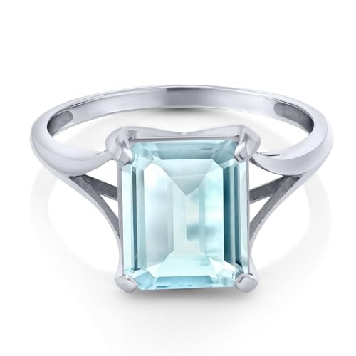 Gem Stone King 14K White Gold Gemstone Birthstone Solitaire Engagement Ring | Emerald Cut 10X8MM | Wedding Anniversary Promise Gold Ring For Women | Available In Size 5-9.53