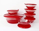  Tupperware Set Eleganzia 3,2 L + 6 x 600 ml + Salatbesteck ROT/TRANSPARENT Schale Schüssel Servierschale BLICKFANG