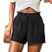 FREEOAK Womens Linen Summer Shorts Adjustable Tie Waist Cute Lightweight High Waisted Vacation Comfy Outfits Black Size Large