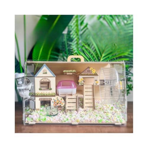 Zebeer木製丸太風ハムスターケージ!広い空間と透明感あり。組立式で持ち運び簡単。通気性良く、お掃除も容易な多機能ケージI18