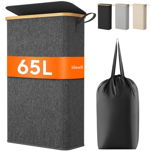 Lifewit 65L Wäschekorb Schmal mit Deckel, Faltbarer...