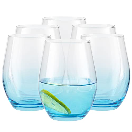 TREND FOR HOME Bicchieri 580 ml Colorati Vetro Set da 6 Bicchieri Acqua Vetro Bicchieri Acqua Moderni Tumbler Basso, Blu, Phoebe Secret Pastels
