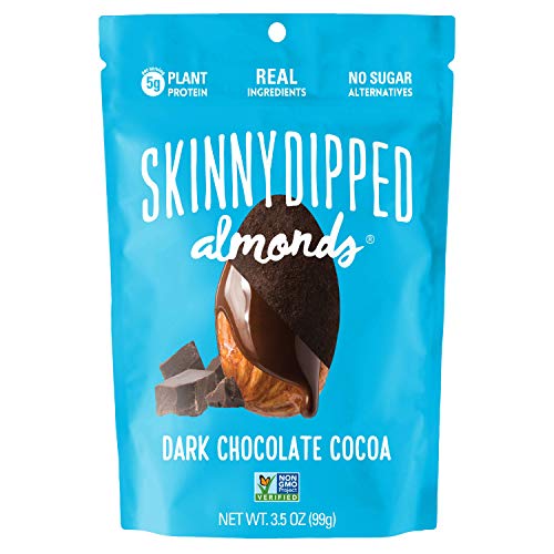 SKINNYDIPPED Dark Chocolate Cocoa Covered Almonds, 3.5 Ounce Resealable Bag, 5 Count